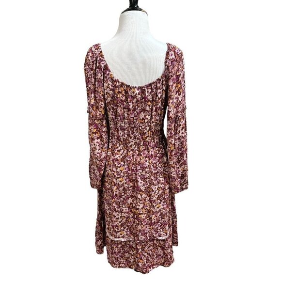 Naif Women's L Large Midi Peasant Dress Ruffled Floral Print Smocked Waist - Picture 7 of 9